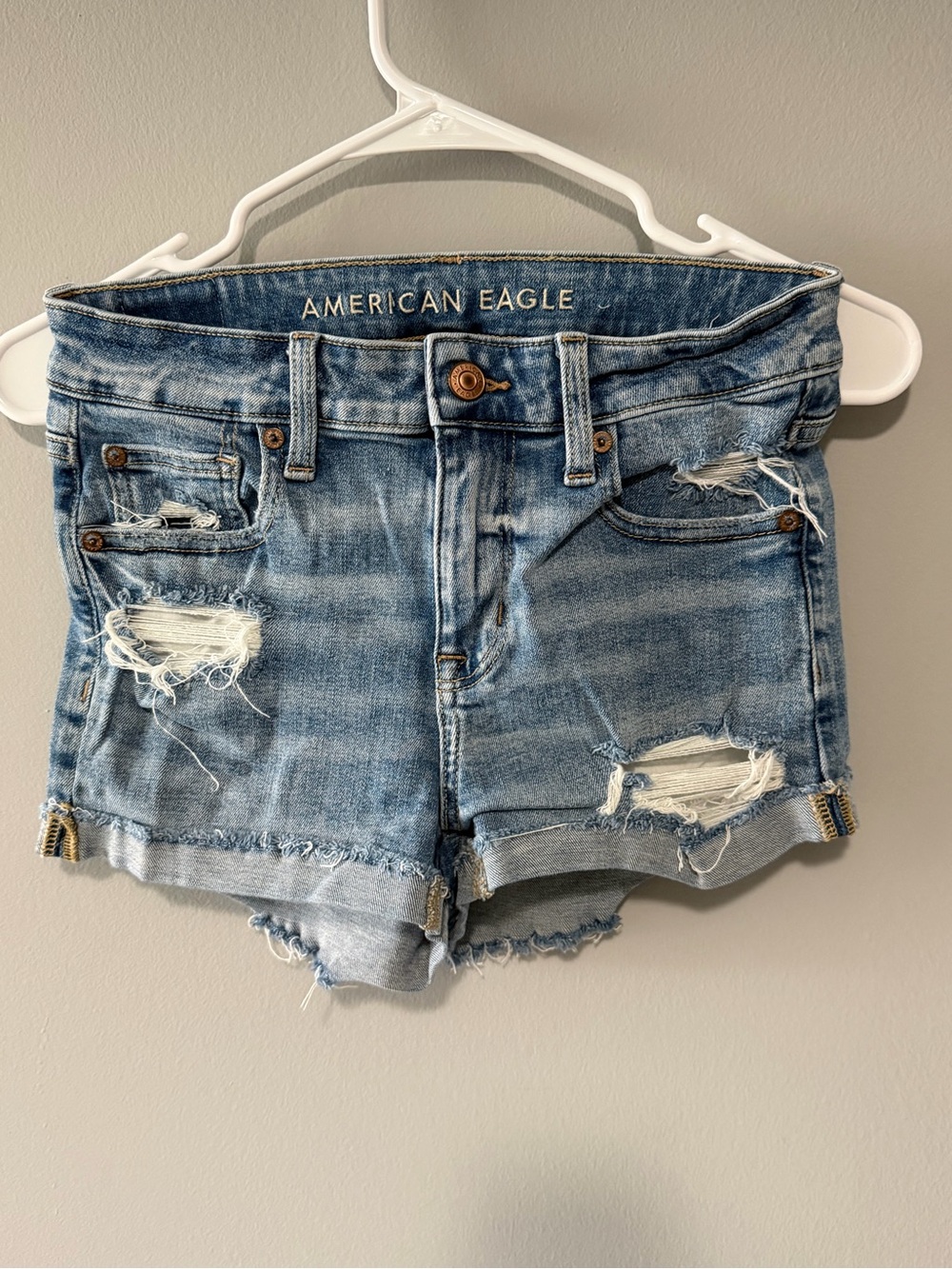 American Eagle Outfitters Light Blue Distressed Denim Shorts
